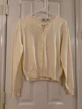 Vintage GAP Cream Cotton Cardigan Sweater Made in Hong Kong Size M